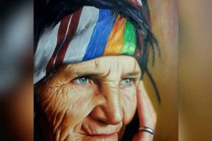 تصویر نقاشی شده زنی مسن / آموزش نقاشی در تهران