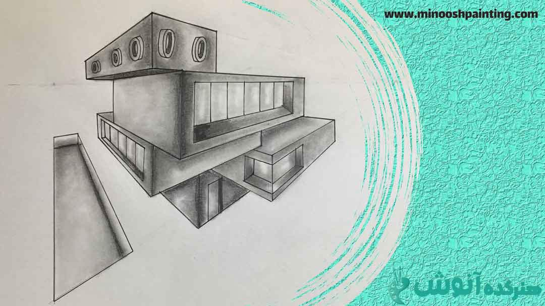 تصویر خانه طراحی شده با پرسپکتیو دو نقطه ای