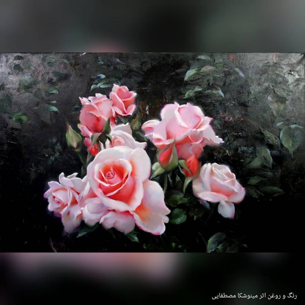 تصویر نقاشی شده با آبرنگ گل رز صورتی