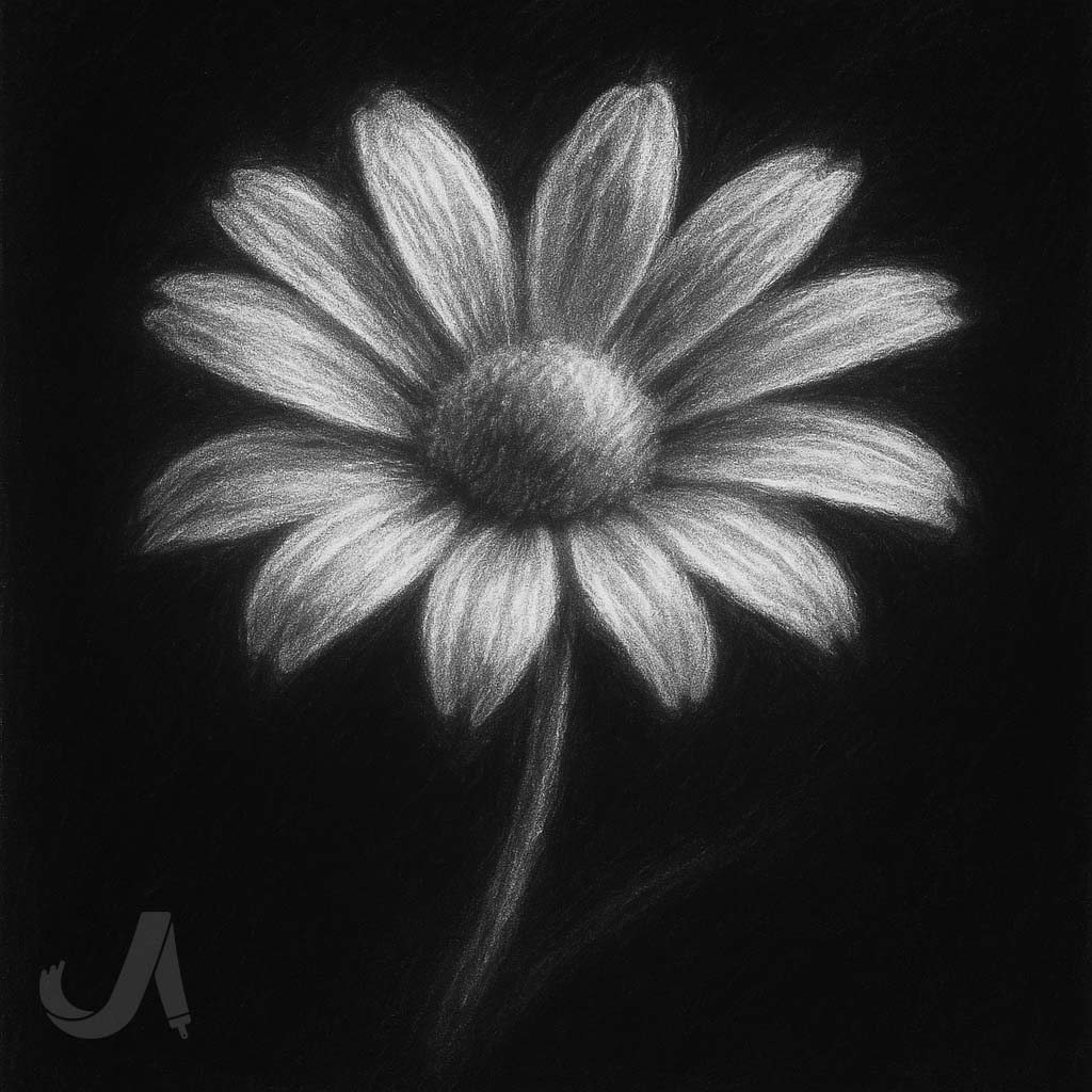نقاشی گل ساده با سیاه قلم